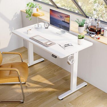 Регульований стіл для роботи з USB-C, електричний, з пам'яттю, 120x60 см, білий. Стіл для офісу, стоячий, комп'ютерний.