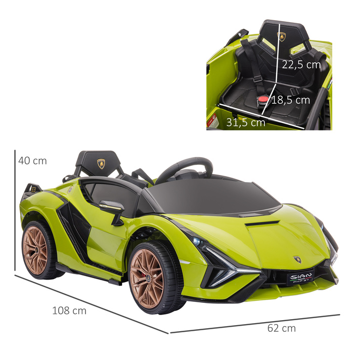 Дитячий електромобіль HOMCOM Lamborghini, 3-5 км/год, з дистанційним керуванням, для дітей 3-5 років, колір: зелений