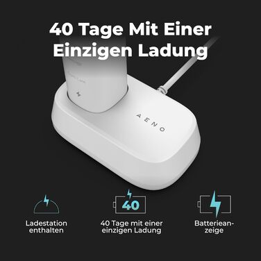 Електрична зубна щітка AENO DB6 Sonic – 5 режимів, 40 днів роботи, бездротове заряджання, преміум-щітинки, нагадування про заміну насадки, 46000 вібрацій/хв.