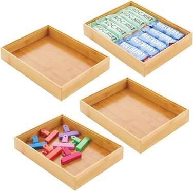 Дерев'яний кухонний ящик mDesign - органайзер для столових приборів і посуду, що штабелюється - набір з 4 шт. - натуральний колір (12 x 9 x 2)