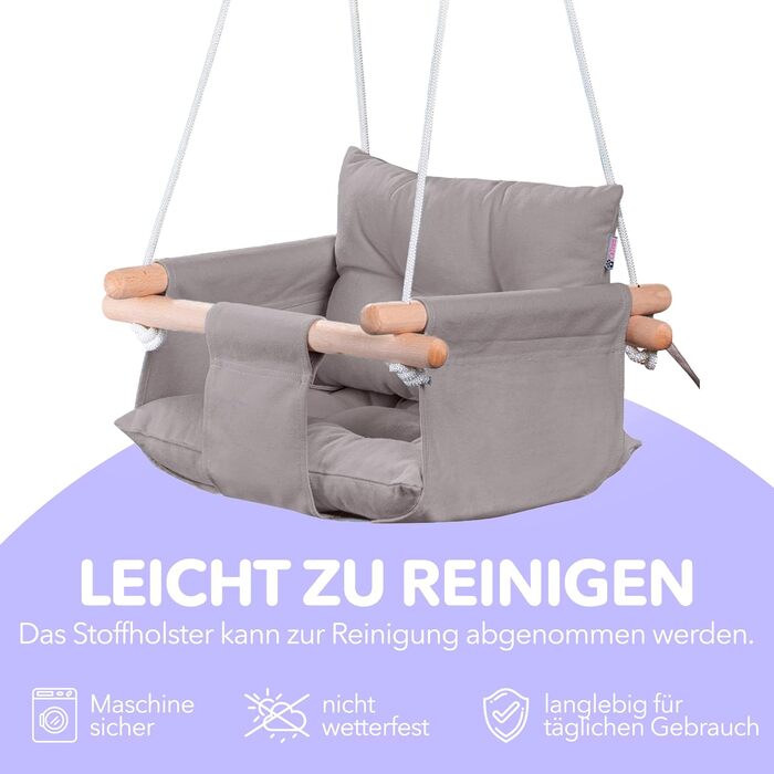 Дитяча гойдалка Cateam з дерева для дому та саду. Безпечний ремінь, від 12 місяців. Різні кольори (тауп-сірий)