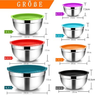 Набір мисок Homikit з нержавіючої сталі, 7 шт. з кришкою, для приготування, випічки та сервірування