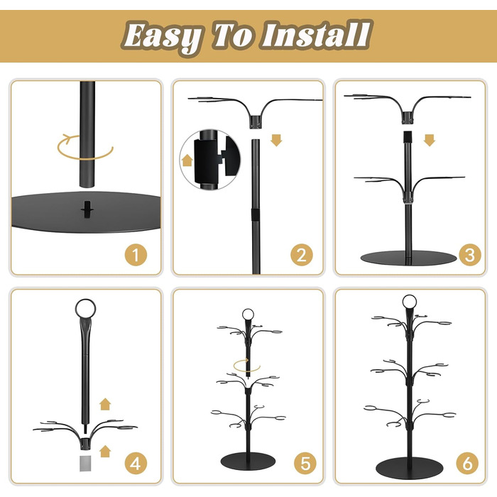 Стійка для келихів YCWF – 3 яруси, 12 келихів, для шампанського, коктейлів, маргарити (чорна)