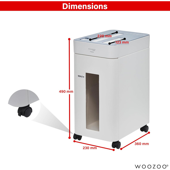 Шредер для документів Woozoo P8GCD, 8 листів, дерев'яний, перехресний ніж, кошик 8.9L, A4