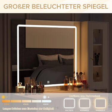 Дзеркальний туалетний столик Belife з підсвічуванням та 7 шухлядами, з розеткою та 3 кольорами світла для спальні (V3)