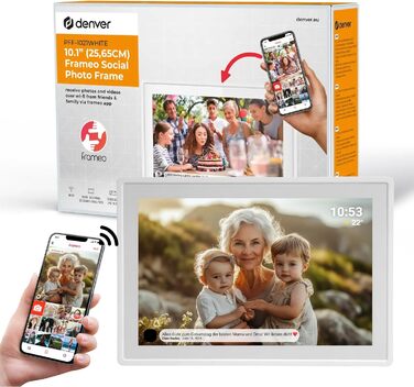 Цифровий фоторамка Denver 10,1 дюйма з Wi-Fi, сенсорним екраном, 16GB, керуванням через додаток, USB та microSD