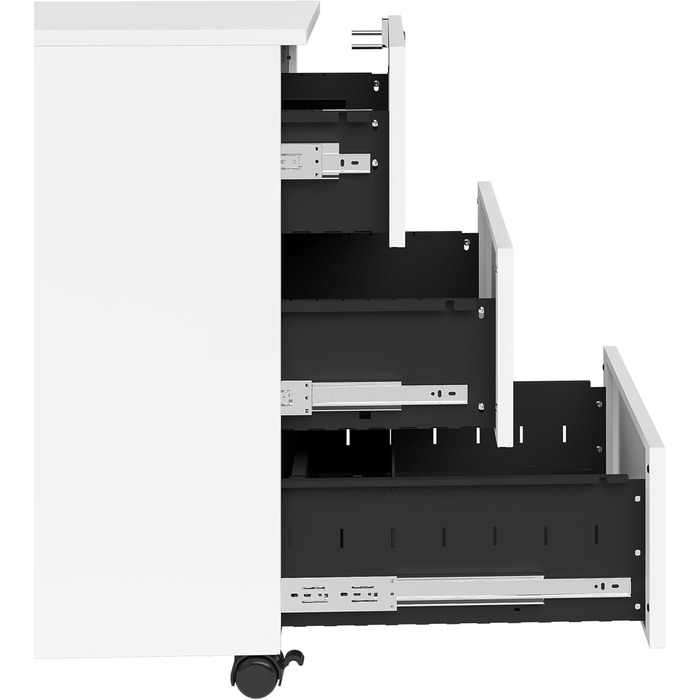 Контейнер на колесах STEELSØN з шухлядами Vespero, мобільний офісний шафчик, з можливістю замикання, 3 шухляди, білий, 65x39x50 см