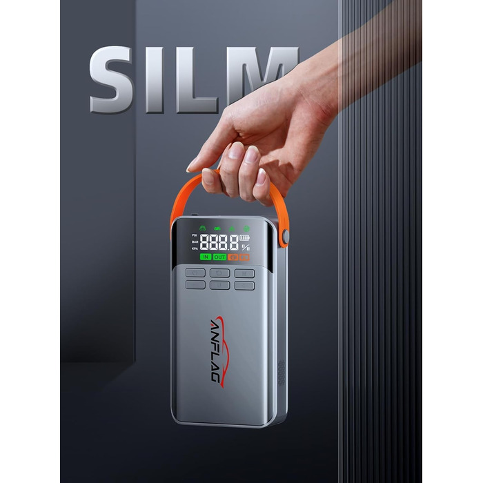 Портативний пусковий пристрій ANFLAG 5500A з компресором 150PSI, LCD-екраном та LED-ліхтариком (сірий)