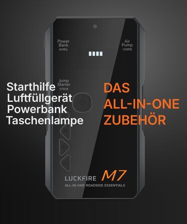 Портативний пусковий пристрій Smart Starthilfe Powerbank для автомобіля 12V з компресором, 150 PSI, 60Wh - для бензинових та дизельних двигунів до 8,5L та 6,5L відповідно