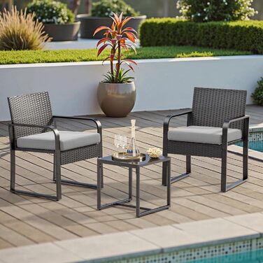 Набір садово-розкішних меблів Bealife з ротангу на 2 особи: для балкона, тераси, внутрішнього двору, саду (сірий)