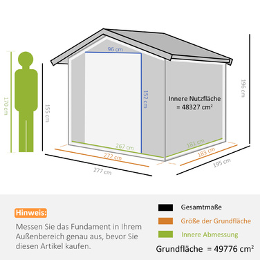 Outsunny Metal Garden Shed Садовий сарай з фундаментом, стійкий до погодних умов, сірий, 277x195x192 см, ідеально підходить для саду та зберігання інструментів