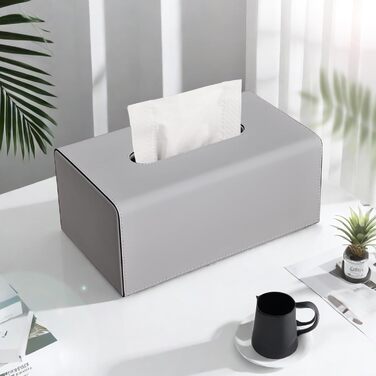 Склянка для серветок з PU шкіри, сіра, прямокутна - KINGFOM | для офісу, авто, дому