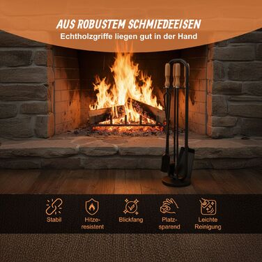 Набір для каміну Relaxdays, 5 предметів з дерев'яними ручками