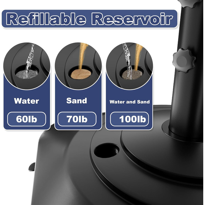 Підставка для парасольки на терасу, міцна, на колесах, до 45,4 кг, заповнювана, мобільна, квадратна, вітростійка, для деку, басейну, газону, чорна