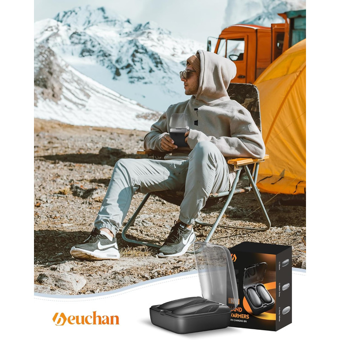 Електричний грієчка для рук 2-в-1 з магнітною основою та зарядним пристроєм, 14000mAh, 3 режими нагріву, для жінок, чоловіків, сімей, гольфу, полюванню та кемпінгу, чорний N7