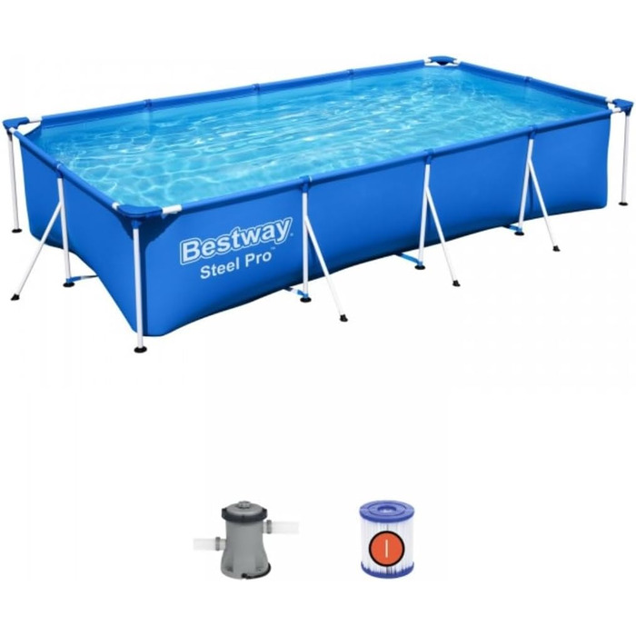 Каркасний басейн Bestway Deluxe Splash - Steel Pro, комплект з фільтруючим насосом, 300 x 201 x 66 см, (400x2181 см, синій)