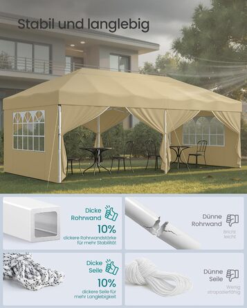 Павільйон SONGMICS 3x3 м, розкладний, для саду, відпочинку, вечірок, захист від сонця та дощу, портативний, бежевий