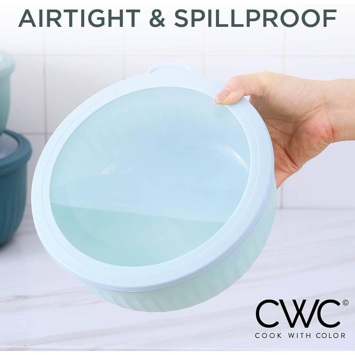 Набір кухонних мисок Cook With Color з кришкою, 12 шт., блакитно-зелений колір, широкі та глибокі, з можливістю складання