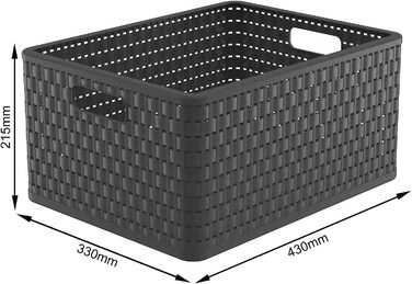 З 3 коробок для зберігання ротанговий вигляд, пластик (PP) без бісфенолу А, антрацит, 3 x A4/28 л, (43 x 33 x 21,5 см), 3