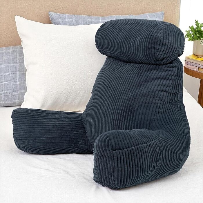 Подушка для читання Bananair для ліжка та дивану з корду. Знімна, пральна накидка. М'яка та комфортна, з підтримкою спини та підлокітниками. Ергономічна сидіння (Крем-білий).