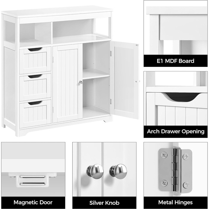 Шафка для ванної кімнати Yaheetech з 3 висувними ящиками та 1 дверцятами, регульована полиця, для ванної, кухні, коридору, білий, 80,5 x 30 x 86,5 см