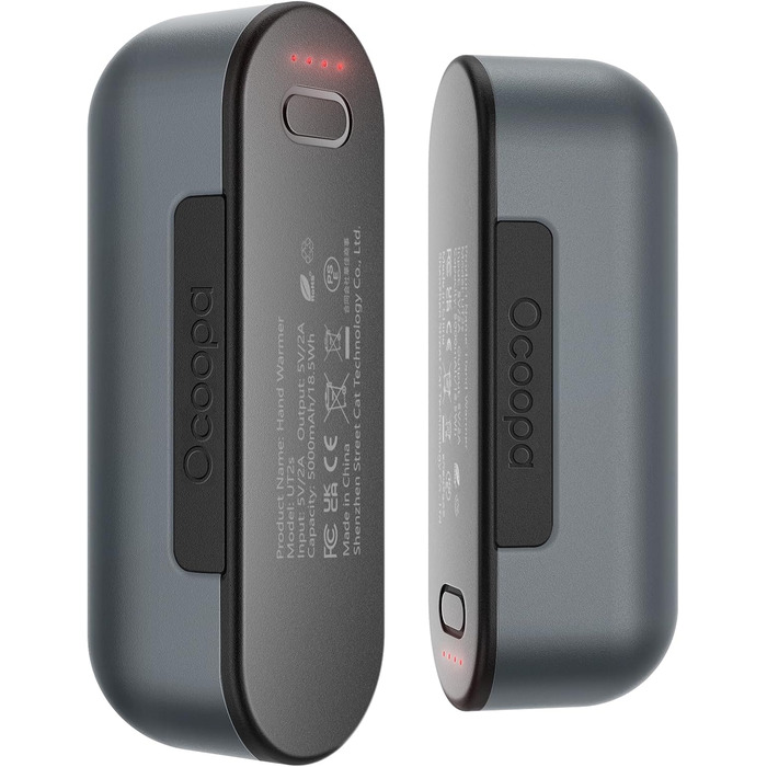 Електричні грілки для рук OCOOPA MagTwins, 10000 mAh, 2 шт., 4 режими нагріву, USB Powerbank для зими, сірий колір