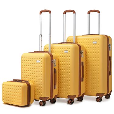 Набір валіз KONO: 4 валізи з ABS пластику, коліщата Spinner, TSA-замок, жовтий колір