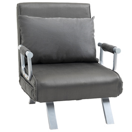 HOMCOM Диван-ліжко 3-в-1 Крісло-ліжко Гостьове ліжко Розкладний матрац Chaise Longue 65x69x80см Штучна Шкіра Сірий