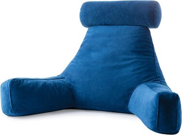 Подушка для читання Linenspa з подрібненим пінополіуретаном Memory Foam, подушка для спини для читання, ігор, перегляду телевізора, подушка на стілець, для гуртожитків, велика (X-Large) з підтримкою шиї, темно-синя