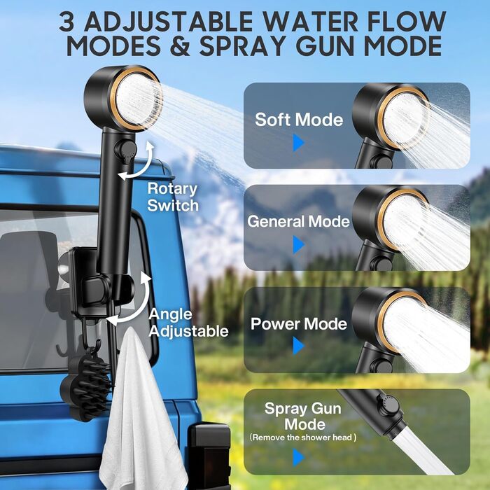 Електричний душ для кемпінгу MIAOKE 7800 mAh з цифровим дисплеєм та індикатором температури, портативний душ для подорожей, походу, кемпінгу - золотий