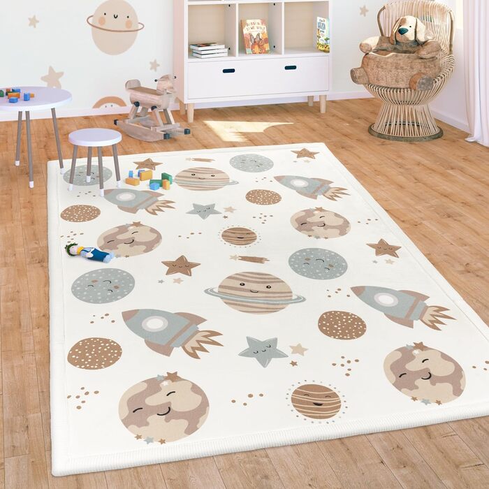 Домашній килимок Paco Дитячий килимок Дитячий килимок Ігровий килимок Ігровий килимок, який можна прати Нековзна райдужна планета Сонце Тварини М'який, Розмір Колір (80 х 150 см, Барвистий 3)