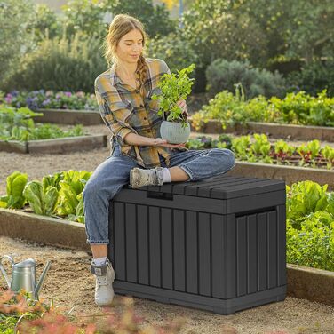 Садова скриня Koll Living Kentwood 190л з сидінням, антрацит – водонепроникний бокс для зберігання садових речей та іграшок