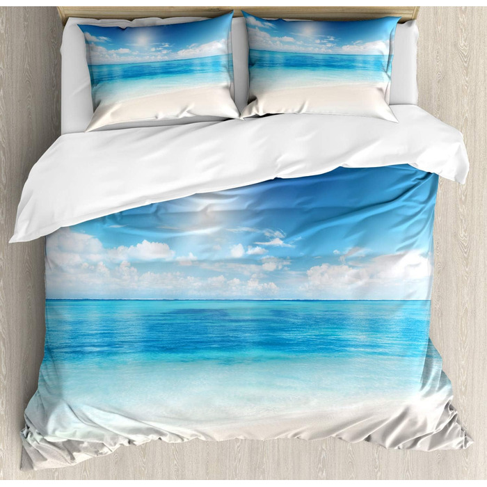 Набір підковдр ABAKUHAUS Ocean для односпальних ліжок, Карибське літо, Алергік, стійкий до кліщів, підходить з наволочкою, (200 x 200 см - 70 x 50 см, кремово-бірюзово-білий)