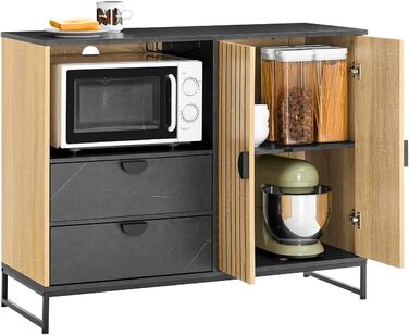 Кухонна шафа SoBuy з мікрохвильовою печкою, буфет, комод, шафа для мікрохвильової печі, багатофункціональна шафа для кухні та вітальні, дуб-чорний, 107×40×85 см, FSB103-N