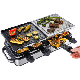 Raclette Gourmetmaxx 2-в-1 з Фондю | Набір раклет для 8 осіб – ідеальний для вечірок | Набір раклет-фондю на 8 осіб з 8 сковородочками, лопатками та виделочками для фондю | Преміум якість