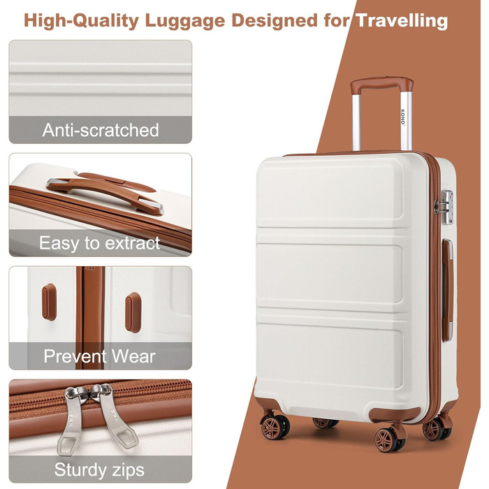 Чемодан середнього розміру KONO 24 дюйми з ABS, TSA-замком та 4 колесами (65×44×25.5 см)