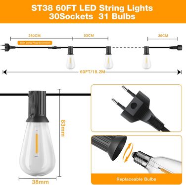 Ланцюжок вогнів GLUROO для вулиці, диммування, 45.7м, вологостійкий, з пульт, 75+2 G40, LED, для саду