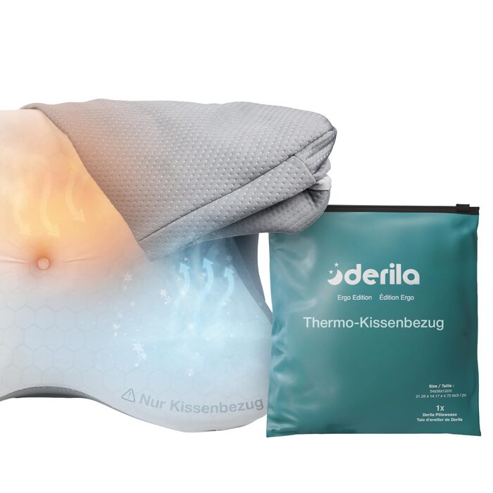 Ергономічна подушка для шиї та голови Derila з ефектом пам'яті (Memory Foam) для сну на боці, спині та животі, терморегуляційний чохол, 54x36x12 см