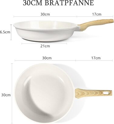 Сковорода з керамічним антипригарним покриттям GiPP – 24 см, здорова, безпечна, для індукційних плит, без PFAS та PFOA, можна мити в посудомийній машині, з прохолодним ручками, білий колір