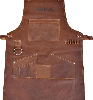 Чоловічий фартух з натуральної шкіри преміум-якості, ручної роботи | Фартух для гриля, барбекю та приготування їжі з кишенями | Регульовані ремені | Вінтажний коричневий