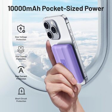 Магнітний, бездротовий 22.5 Вт PD, LED, складаний для iPhone (фіолетовий), 10000mAh