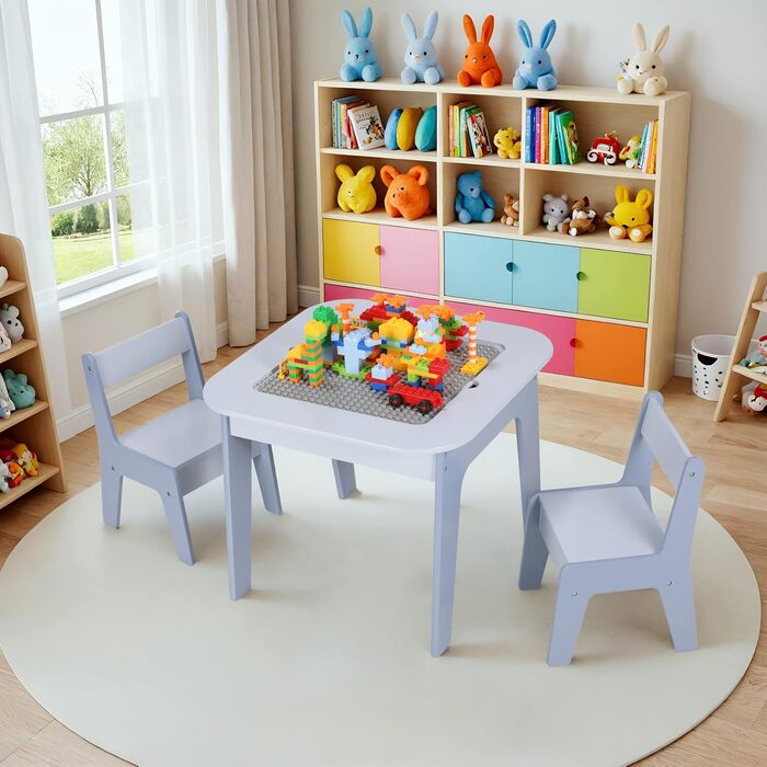 Дитячий стіл MAMIZO з 2 стільцями: комплект меблів для дитячої кімнати, стіл-мольберт, дитячий столик зі стільцями, блакитний