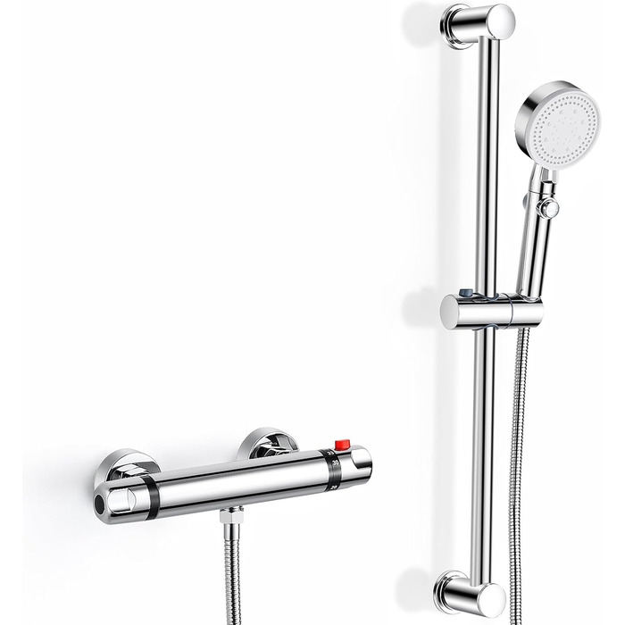 Змішувач для ванни з термостатом, накладний, хром, латунь, з кнопкою безпеки 38°C, для ванни, душ, термостат, водопровідний кран