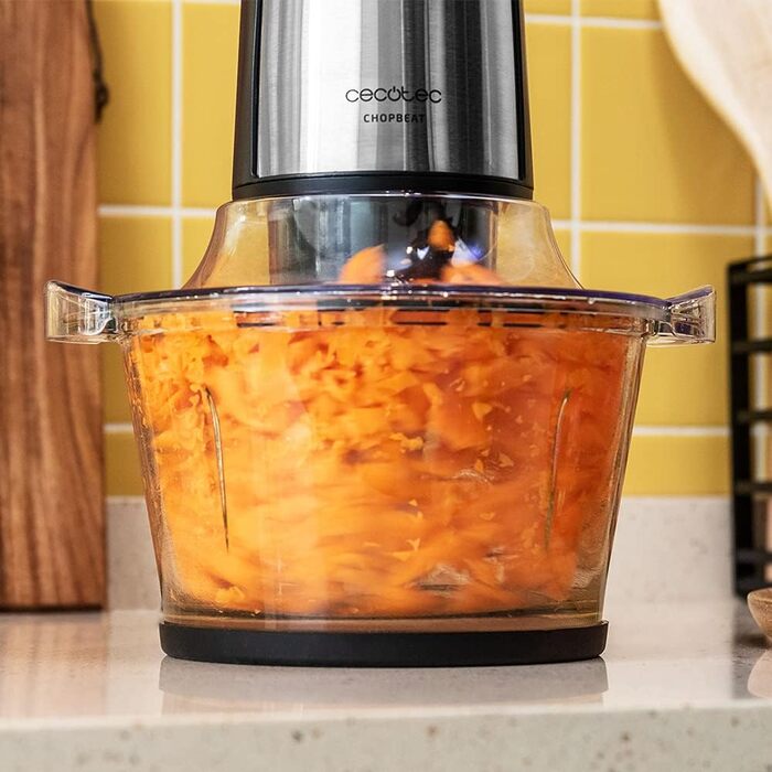 Подрібнювач Cecotec ChopBeat 2000 500W зі скляною чашею, 4 леза з нержавіючої сталі, 2 швидкості, миття в посудомийній машині