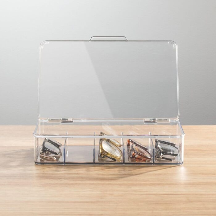 Коробка для зберігання окулярів mDesign Практична коробка для відділення як лоток для окулярів - Набір з 2 прозорих