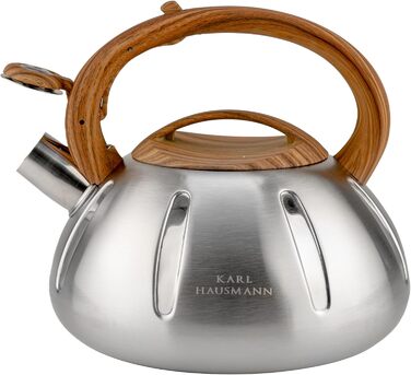 Чайник Karl Hausmann 3L з автоматичним свистком - сріблястий, з нержавіючої сталі для індукційних, газових та електричних плит