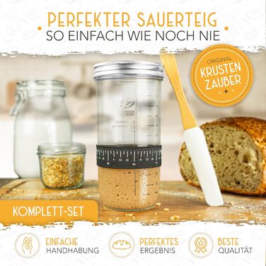 Набір для закваски KrustenZauber: скляний посуд 1000 мл з лопаткою та термометром для випікання хліба