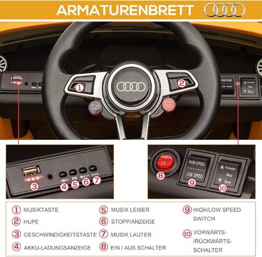 Дитячий електромобіль HOMCOM 12V з пультом, музикою, LED, USB/MP3, для дітей 3-5 років, жовтий