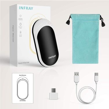 Infray грілка для рук USB, 5200mAh Power Bank, електрична грілка для рук з двостороннім нагрівом, чорна - ідеальний подарунок на зиму