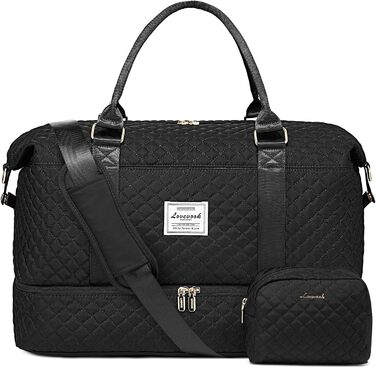 Спортивна сумка LOVEVOOK для жінок: велика дорожня сумка-мішок, weekender, з косметичкою, відділенням для взуття, водонепроникна, для подорожей, спортзалу, кемпінгу (L-2шт), чорна